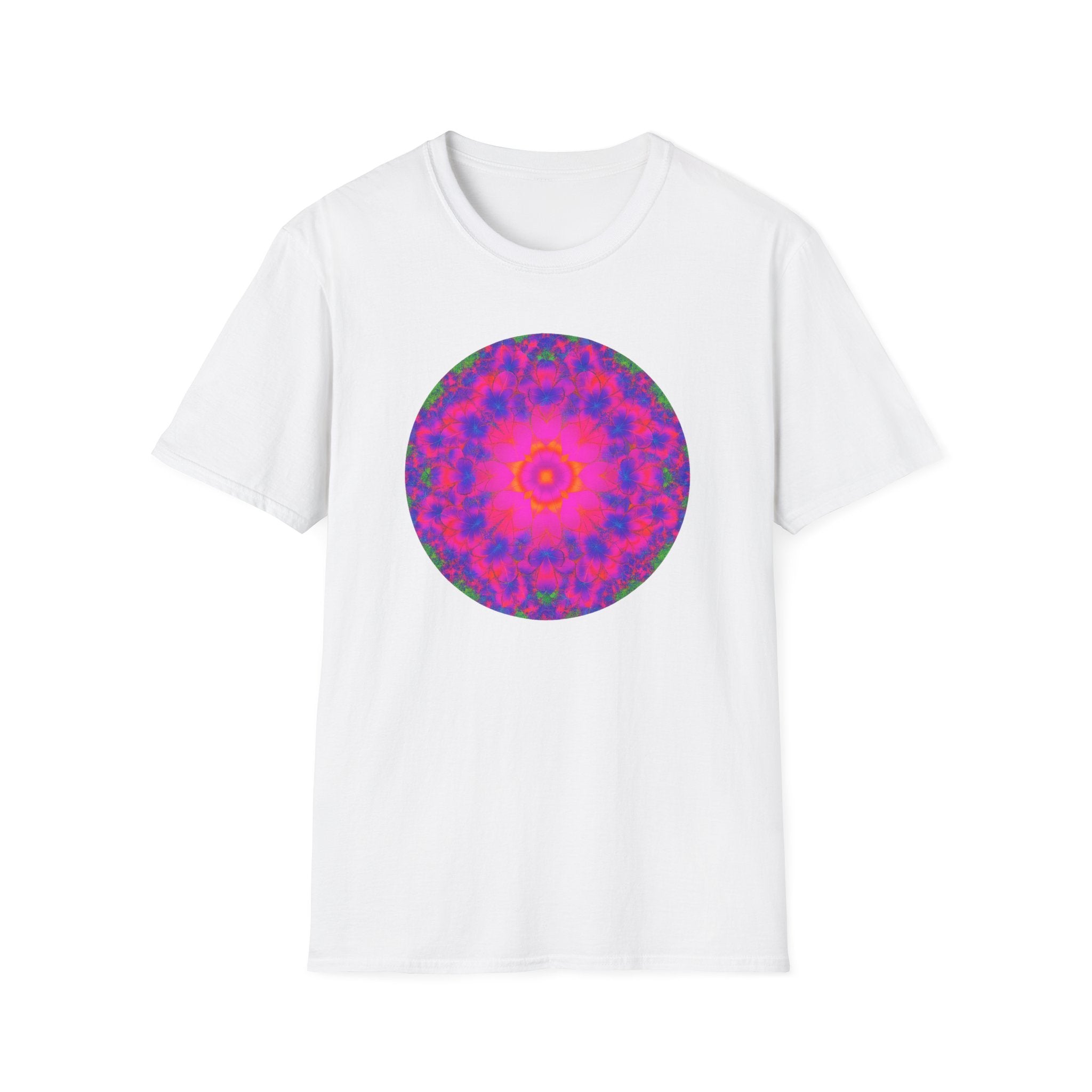 Vibrant Mandala Unisex Softstyle T-Shirt - Colorful Psychedelic Art Tee