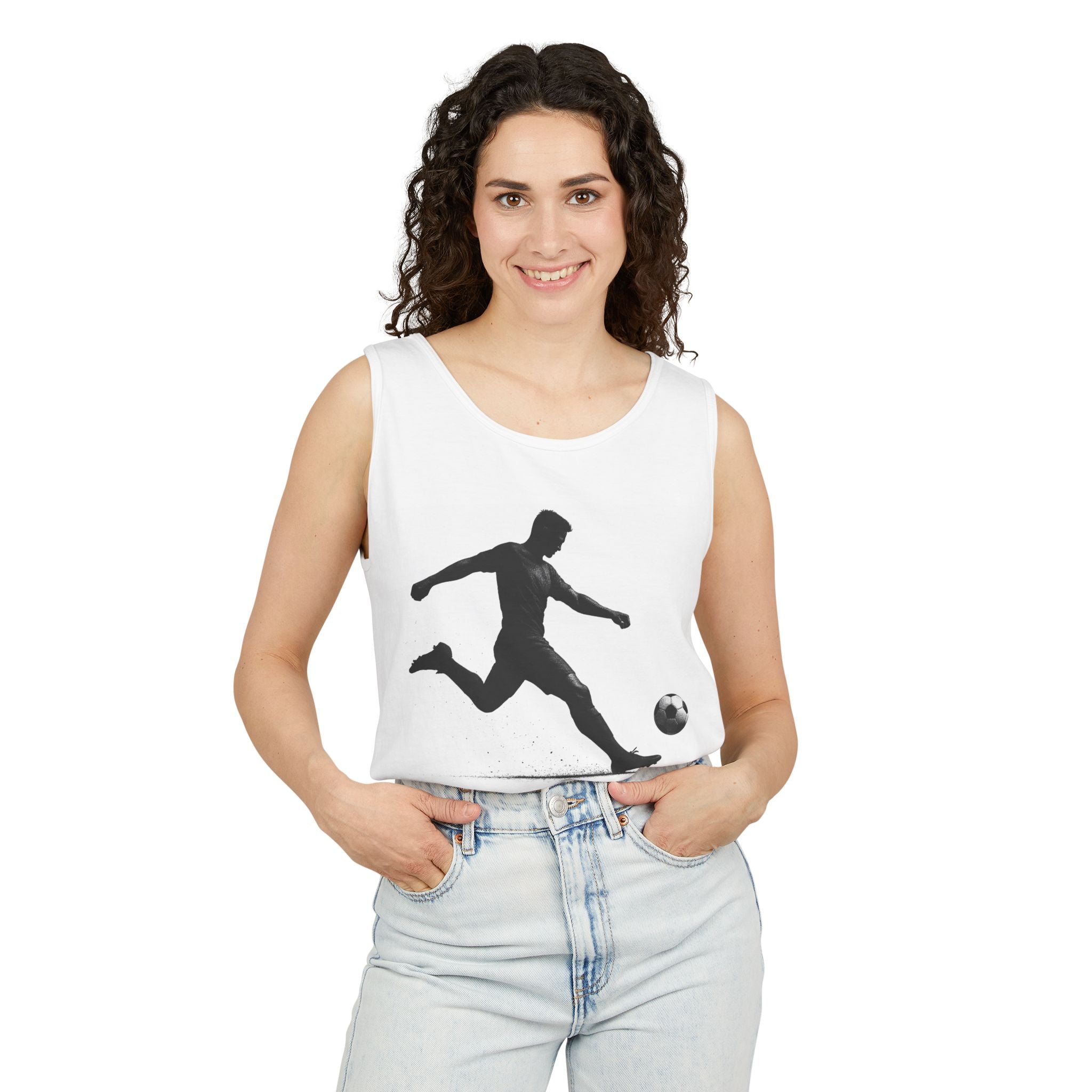 Soccer Player Graphic Tank Top - Unisex Garment-Dyed Sportswear