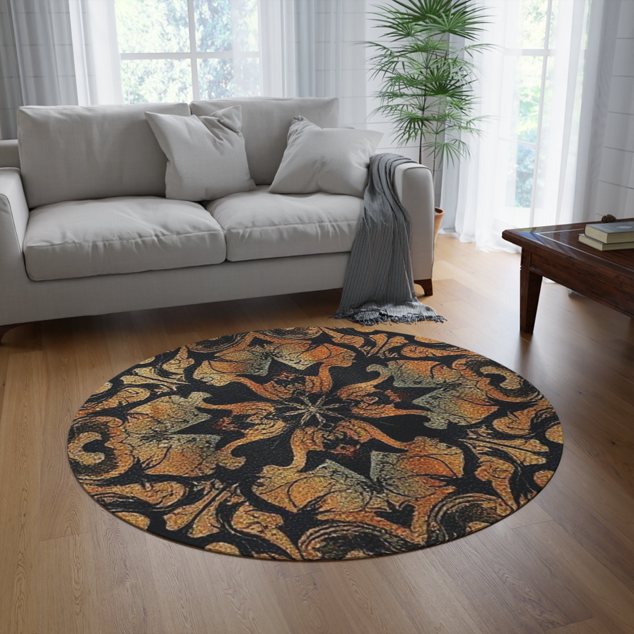 Elegant Round Rug with Vintage Floral Design - Perfect for Cozy Living Spaces