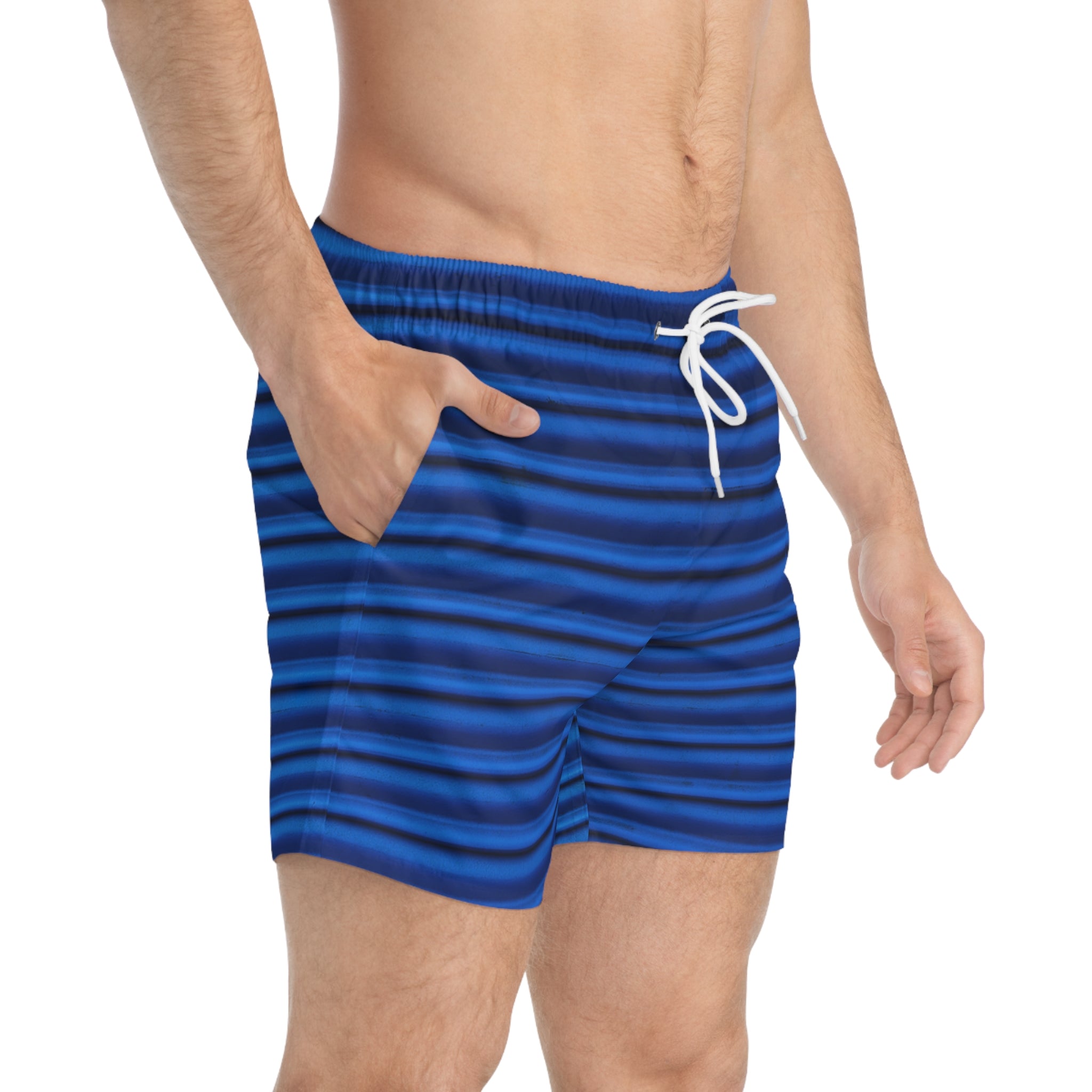 Blue Striped Swim Trunks for Summer Beach Fun