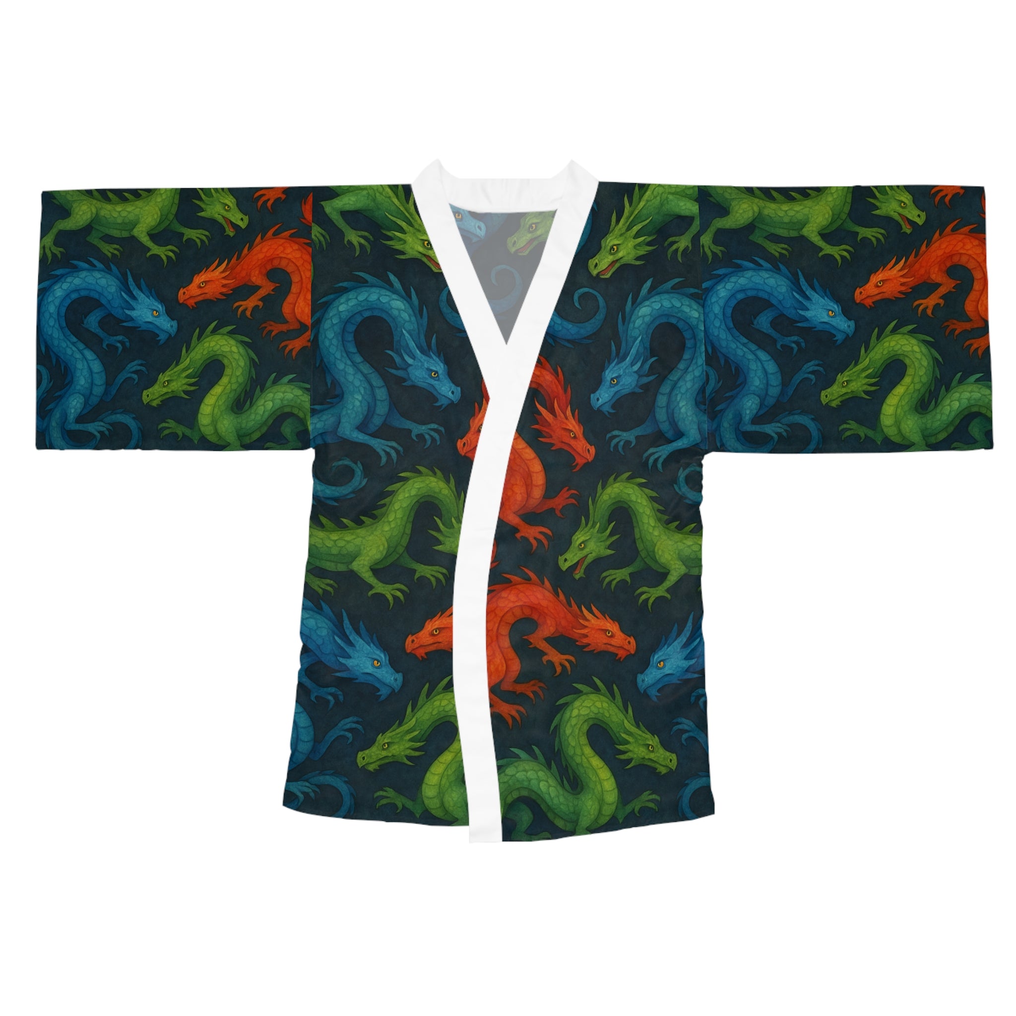 Dragons Print Long Sleeve Kimono Robe - Stylish and Cozy Loungewear