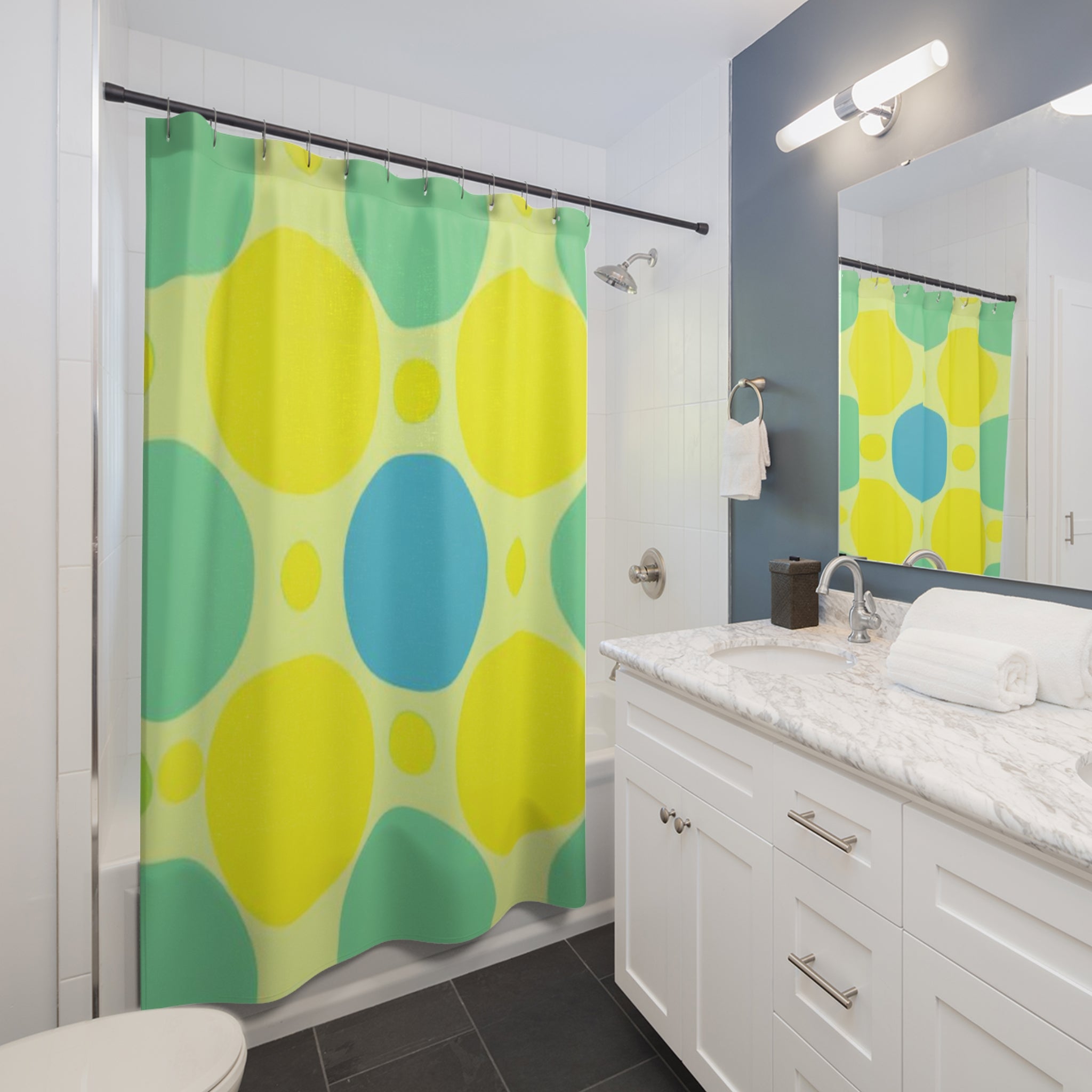 Colorful Geometric Shower Curtain – Bright Summer Vibes for Modern Bathrooms