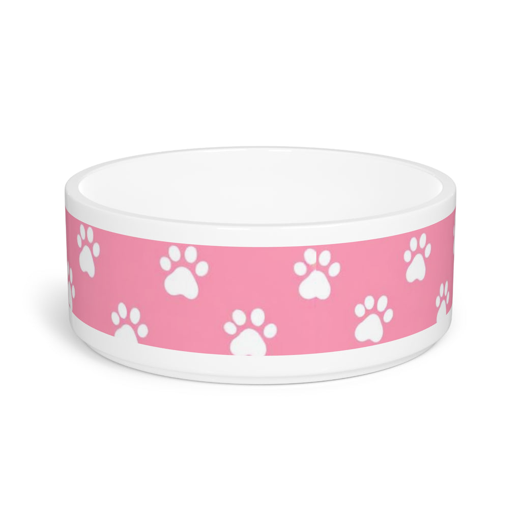 Cute Pink Pet Bowl with Paw Print Design