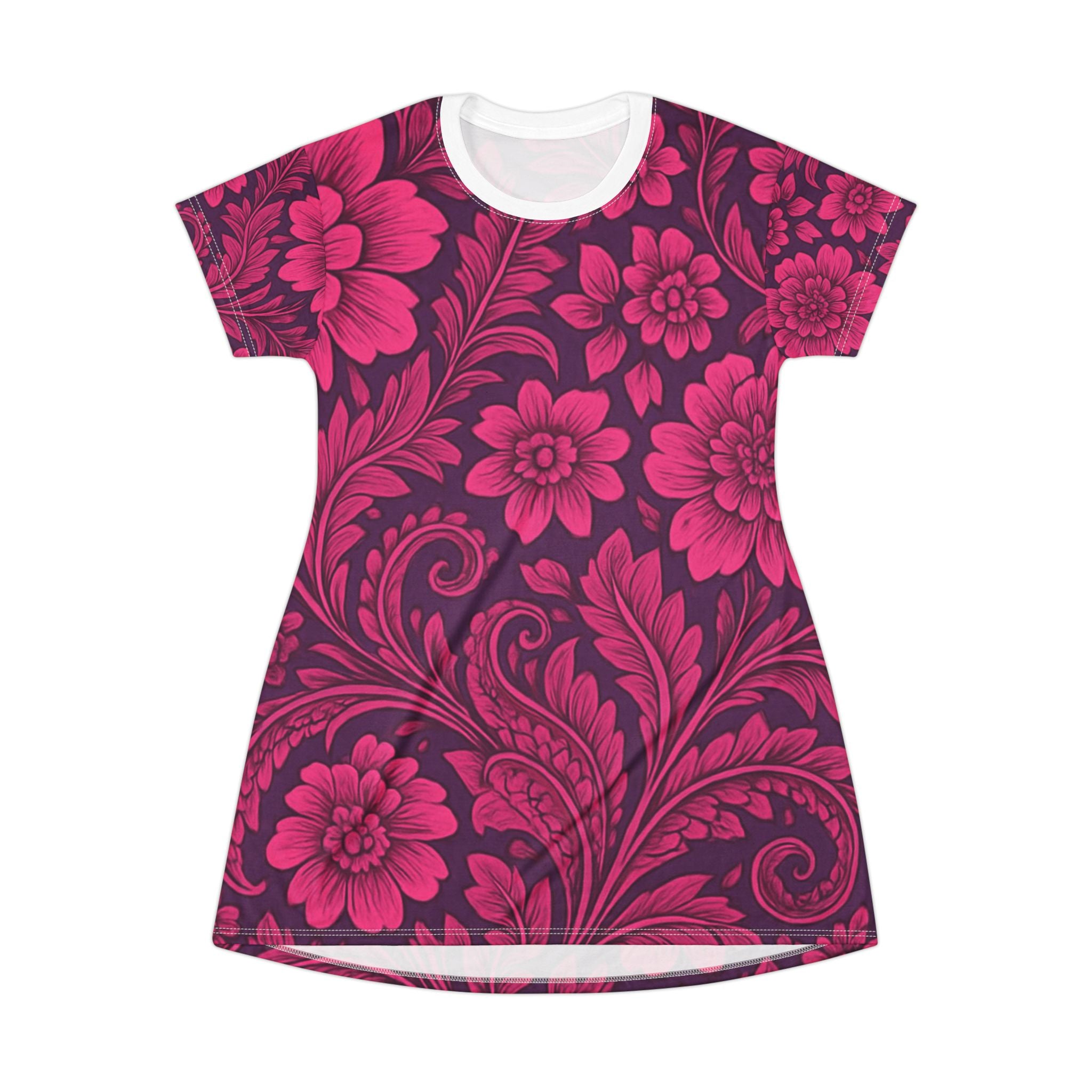 Floral T-Shirt Dress - Vibrant Purple Floral Print for Casual Chic Style