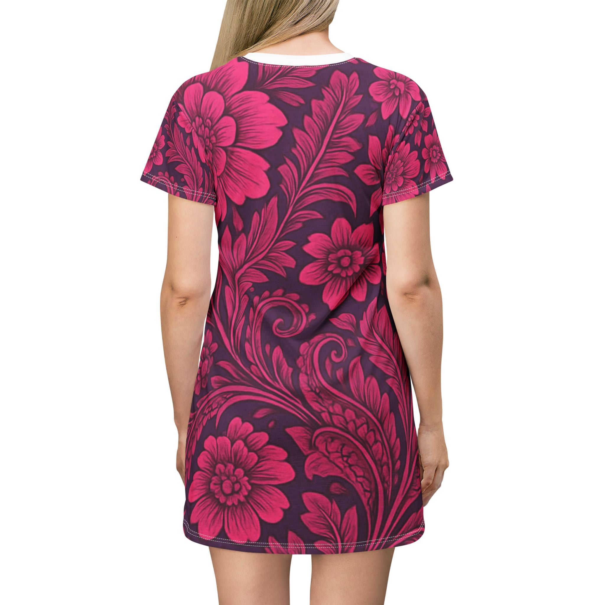 Floral T-Shirt Dress - Vibrant Purple Floral Print for Casual Chic Style