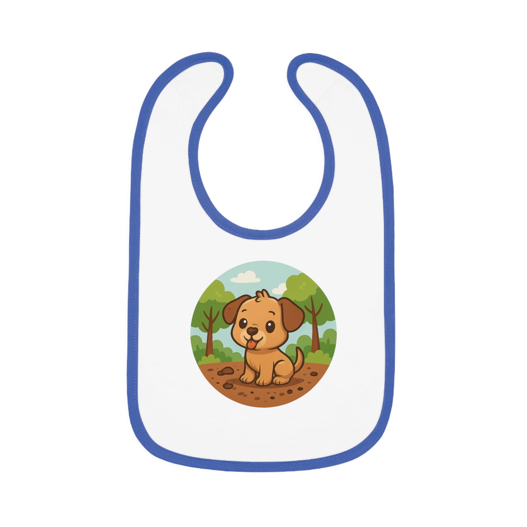 Cute Puppy Graphic Baby Bib - Contrast Trim Jersey Bib for Mess-Free Meals