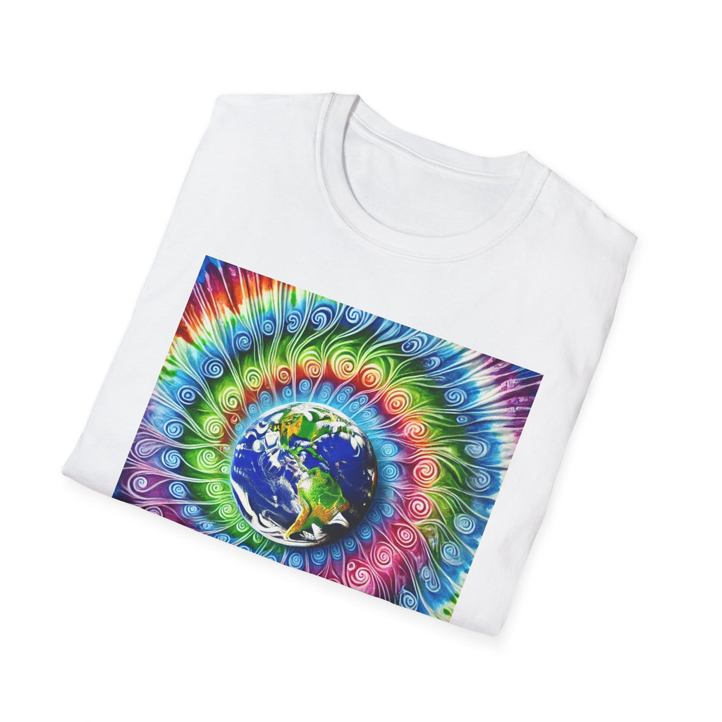 Colorful Tie-Dye Earth Design T-Shirt - Unisex Softstyle Tee for Nature Lovers