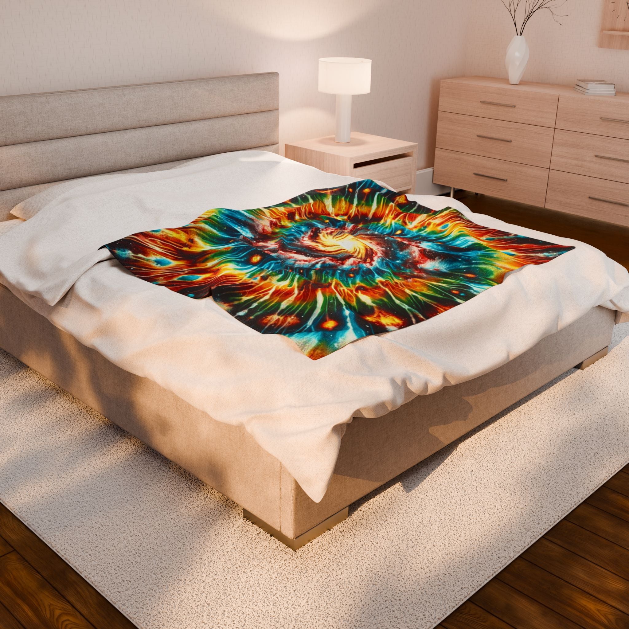 Colorful Cosmic Swirl Velveteen Plush Blanket - Perfect for Cozy Nights and Stargazing