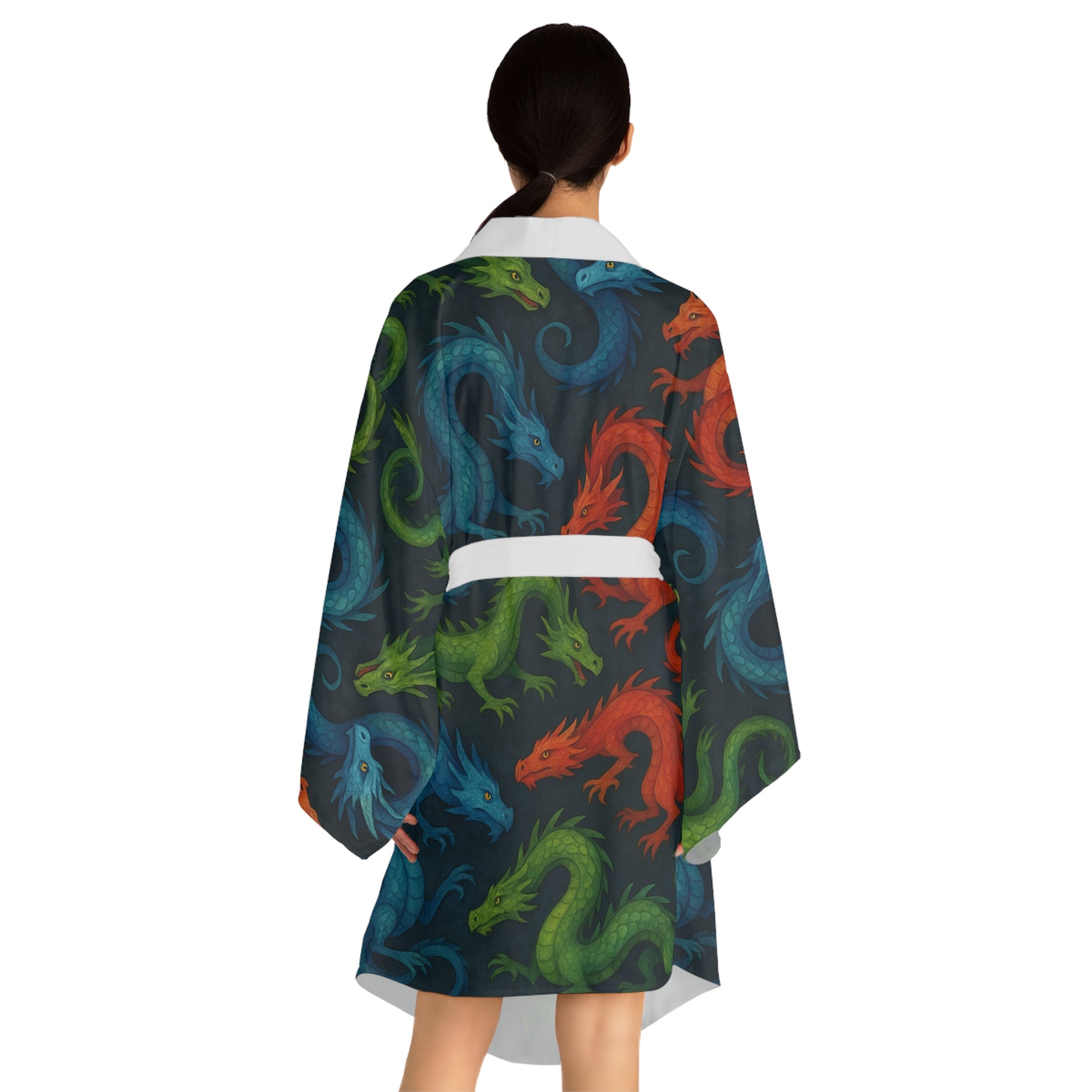 Dragons Print Long Sleeve Kimono Robe - Stylish and Cozy Loungewear