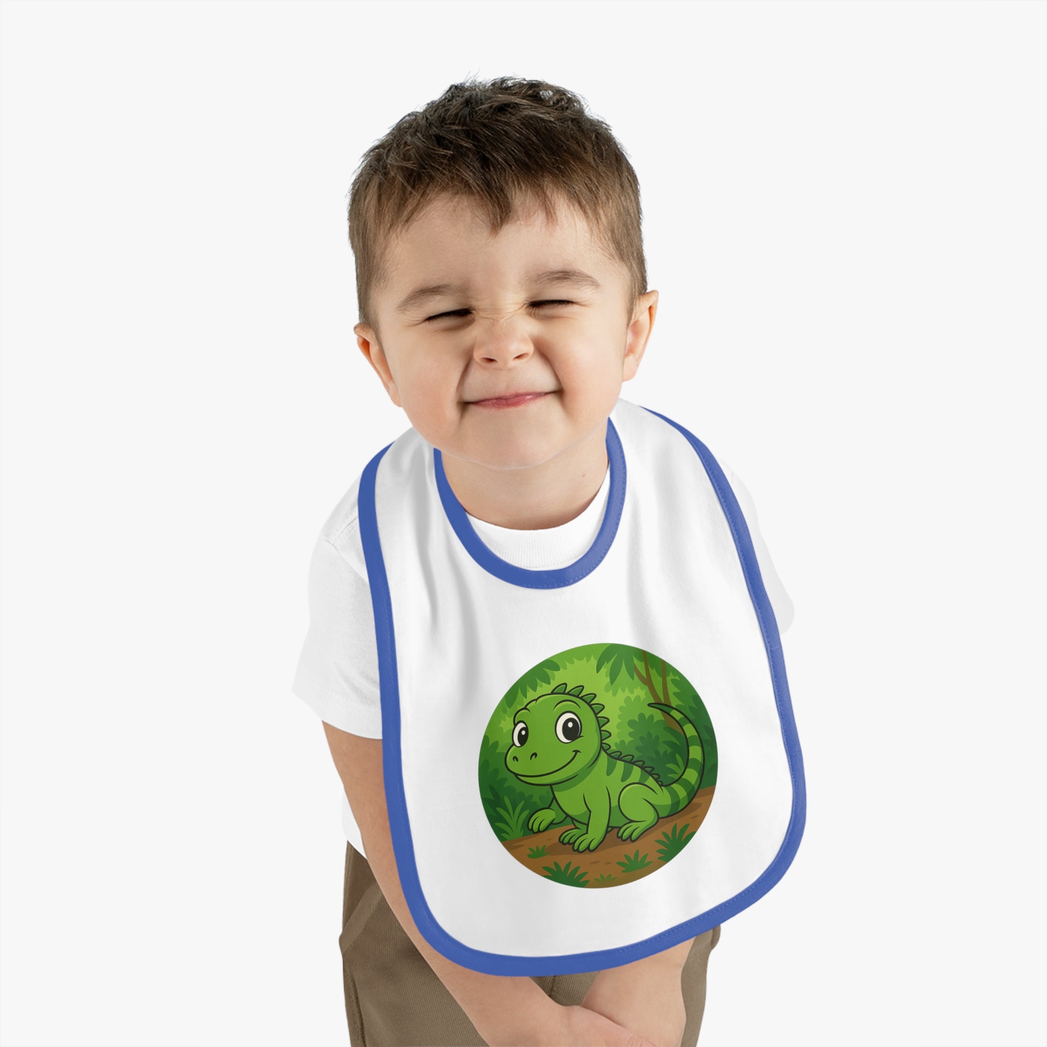 Cute Lizard Baby Bib - Contrast Trim, Perfect for Mealtime Fun!
