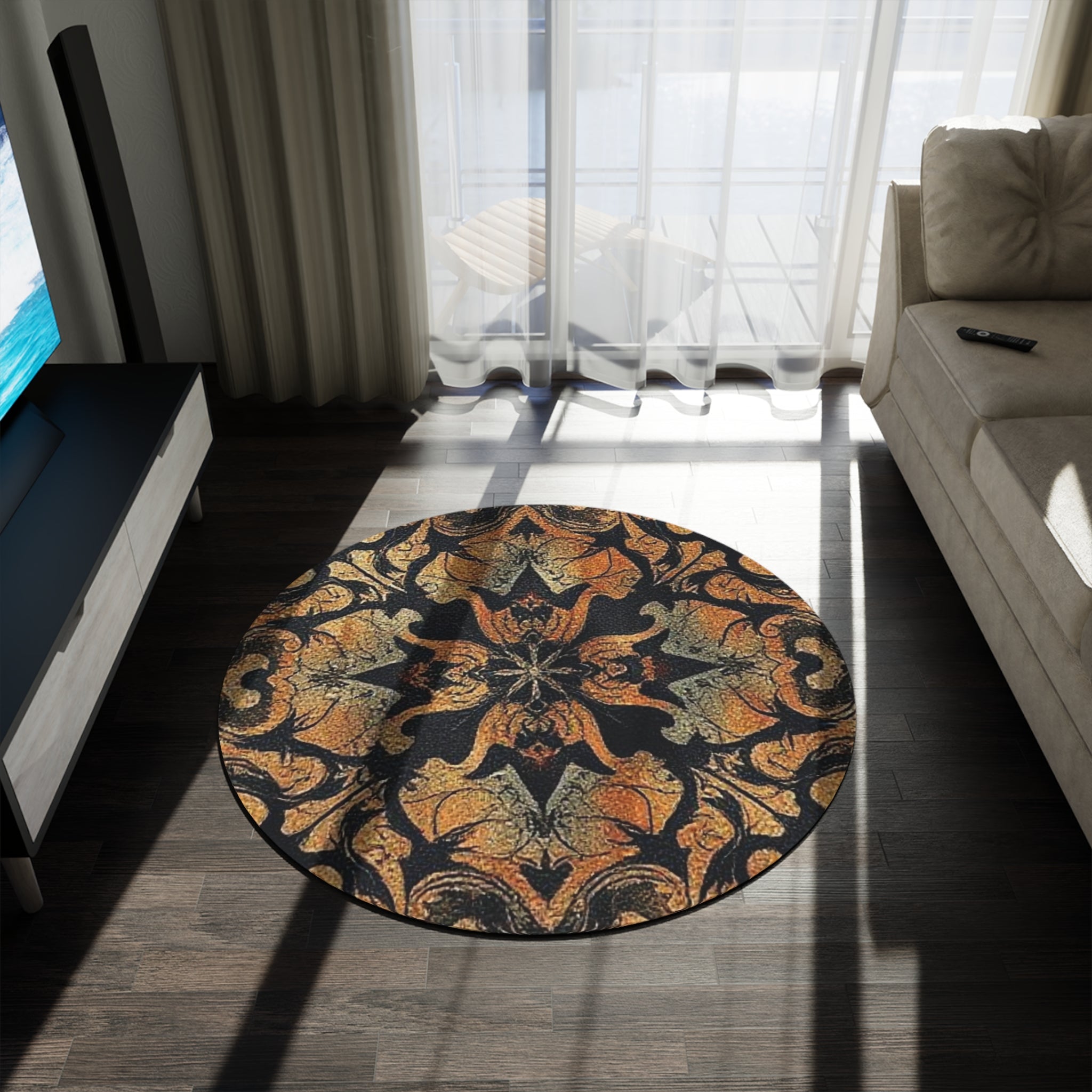 Elegant Round Rug with Vintage Floral Design - Perfect for Cozy Living Spaces