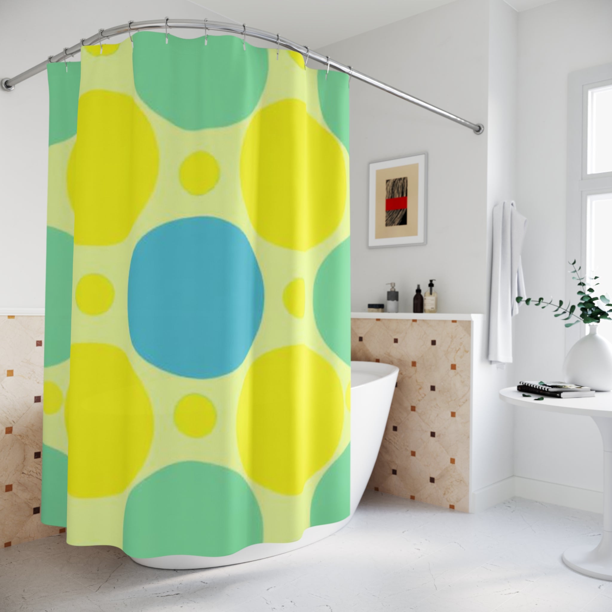 Colorful Geometric Shower Curtain – Bright Summer Vibes for Modern Bathrooms
