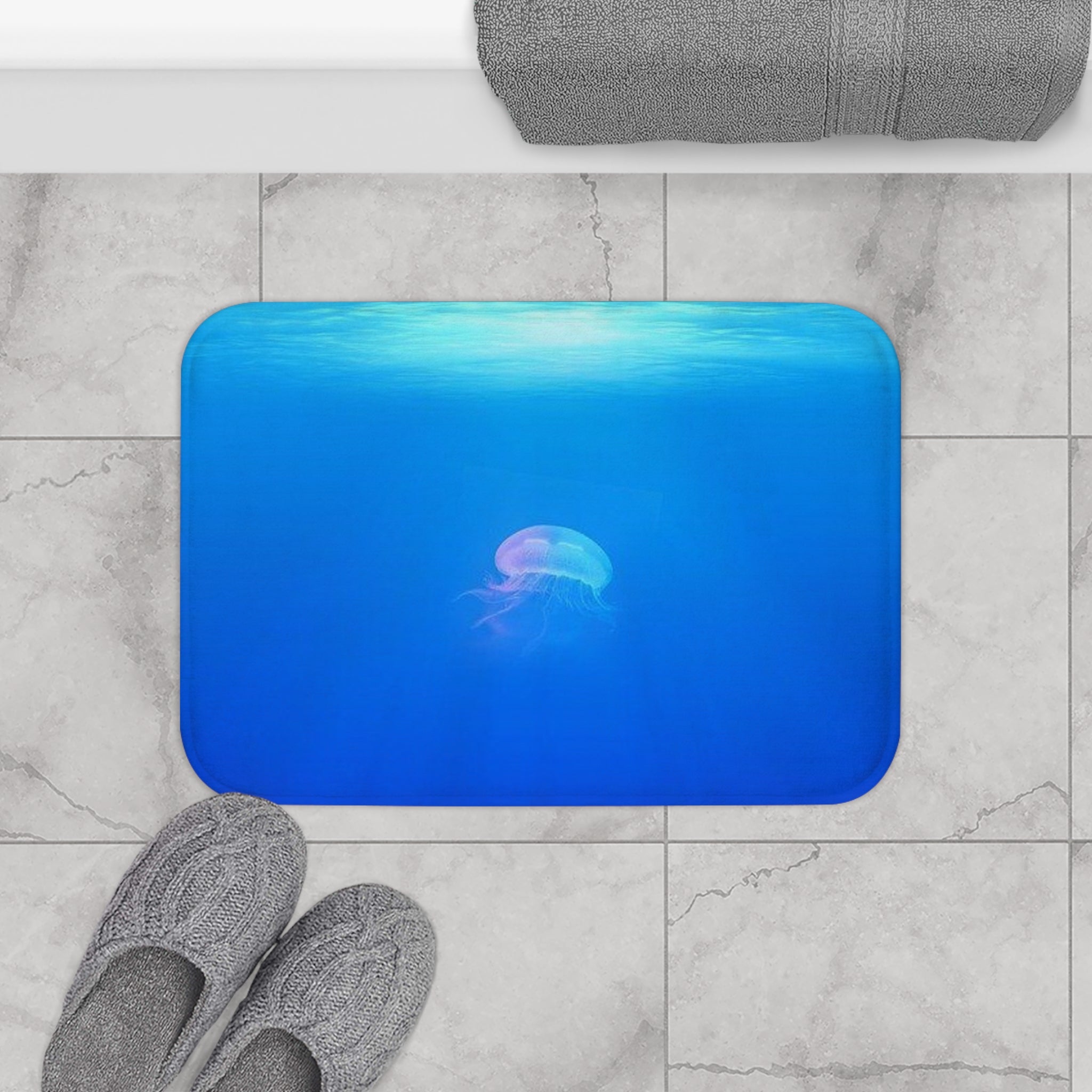 Jellyfish in Water Bath Mat - Coastal Decor for Beach Lovers