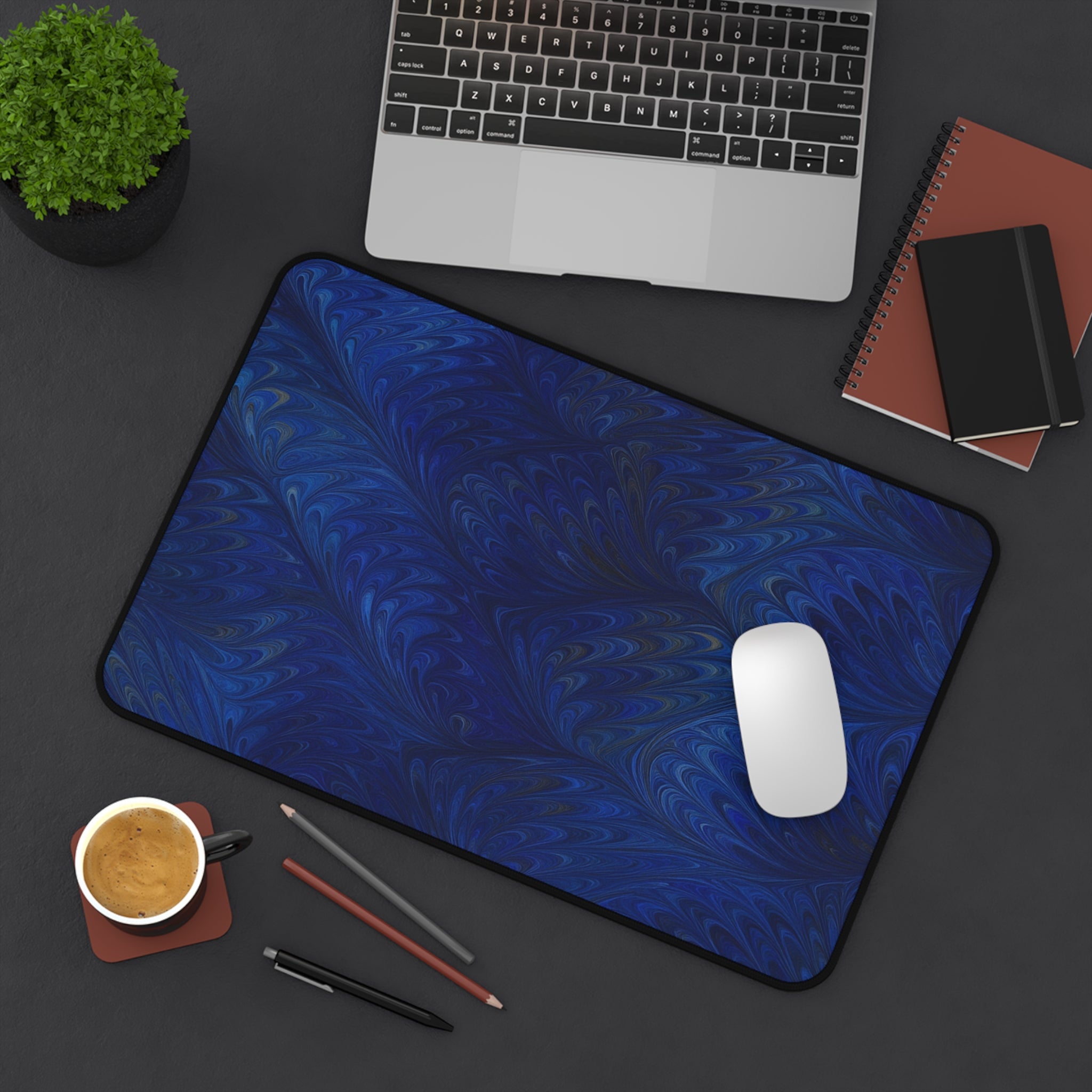 Elegant Blue Swirl Desk Mat, Office Decor, Ergonomic Mouse Pad, Home Office Accessories, Gift for Professionals, Workspace Essential