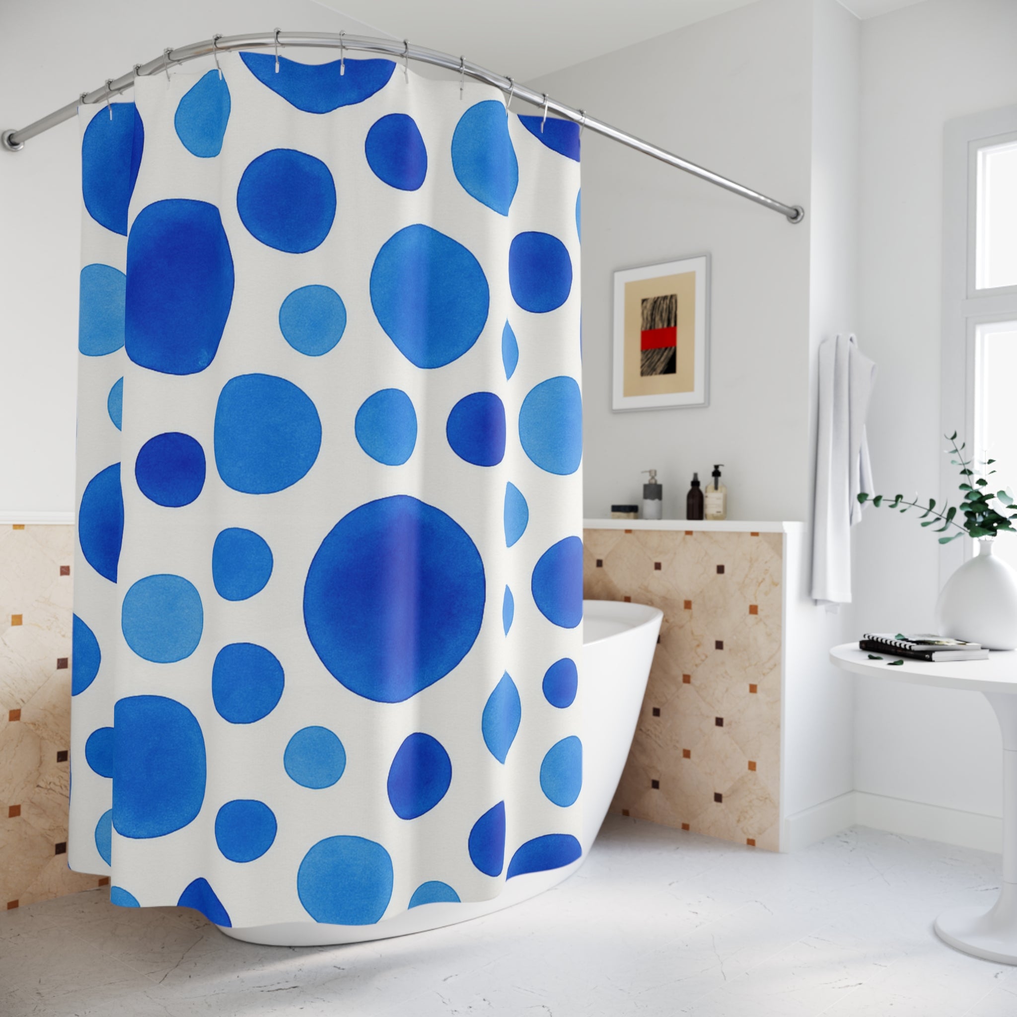 Blue Polka Dot Shower Curtain - Modern Bathroom Decor