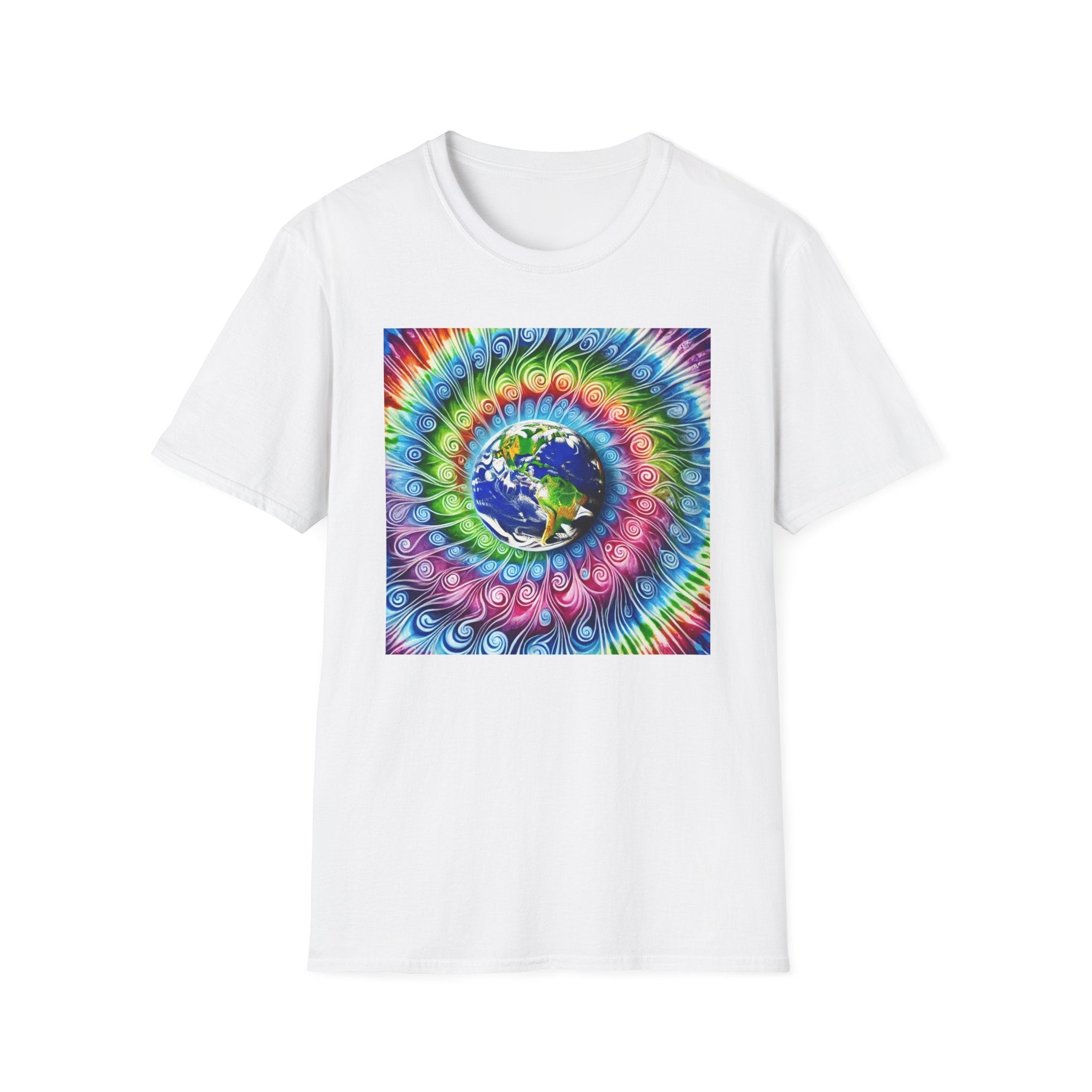 Colorful Tie-Dye Earth Design T-Shirt - Unisex Softstyle Tee for Nature Lovers
