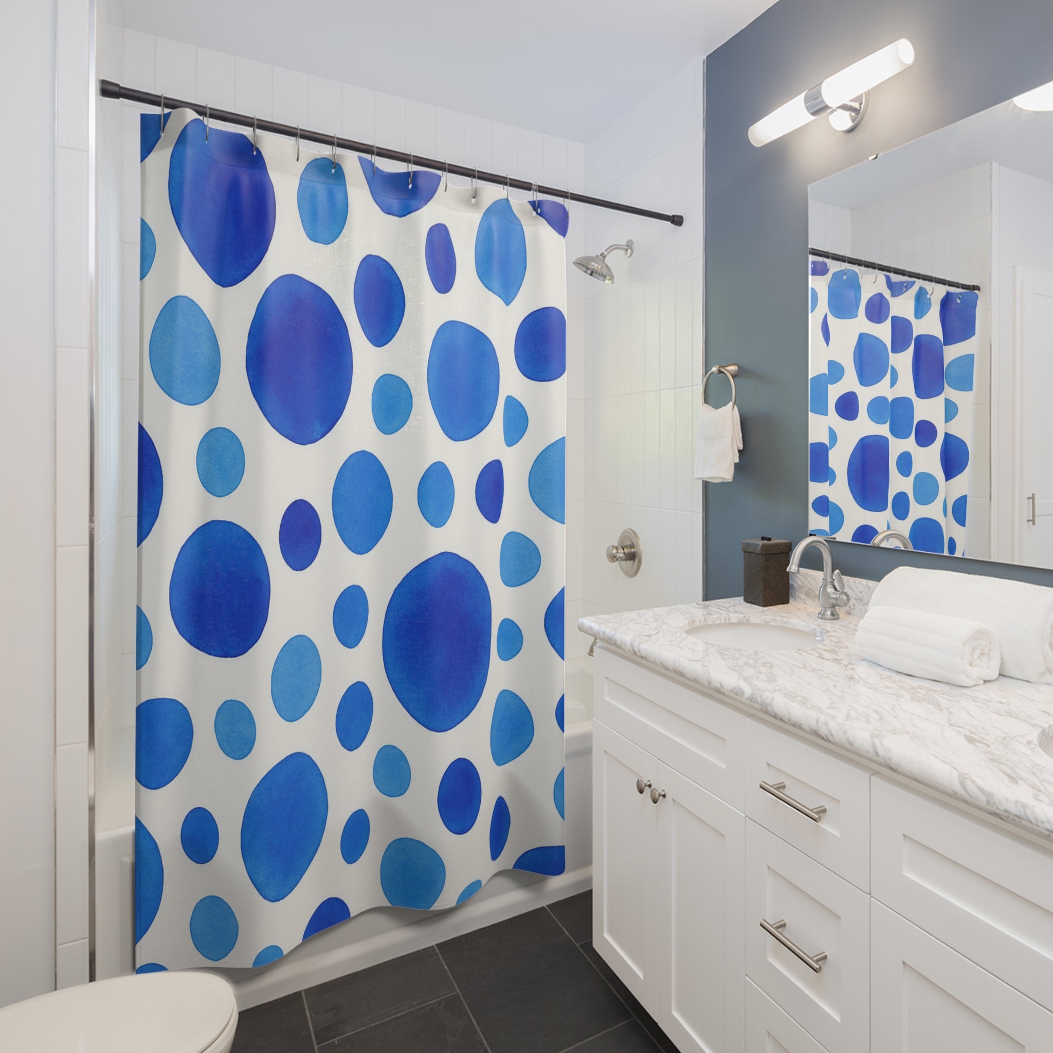 Blue Polka Dot Shower Curtain - Modern Bathroom Decor