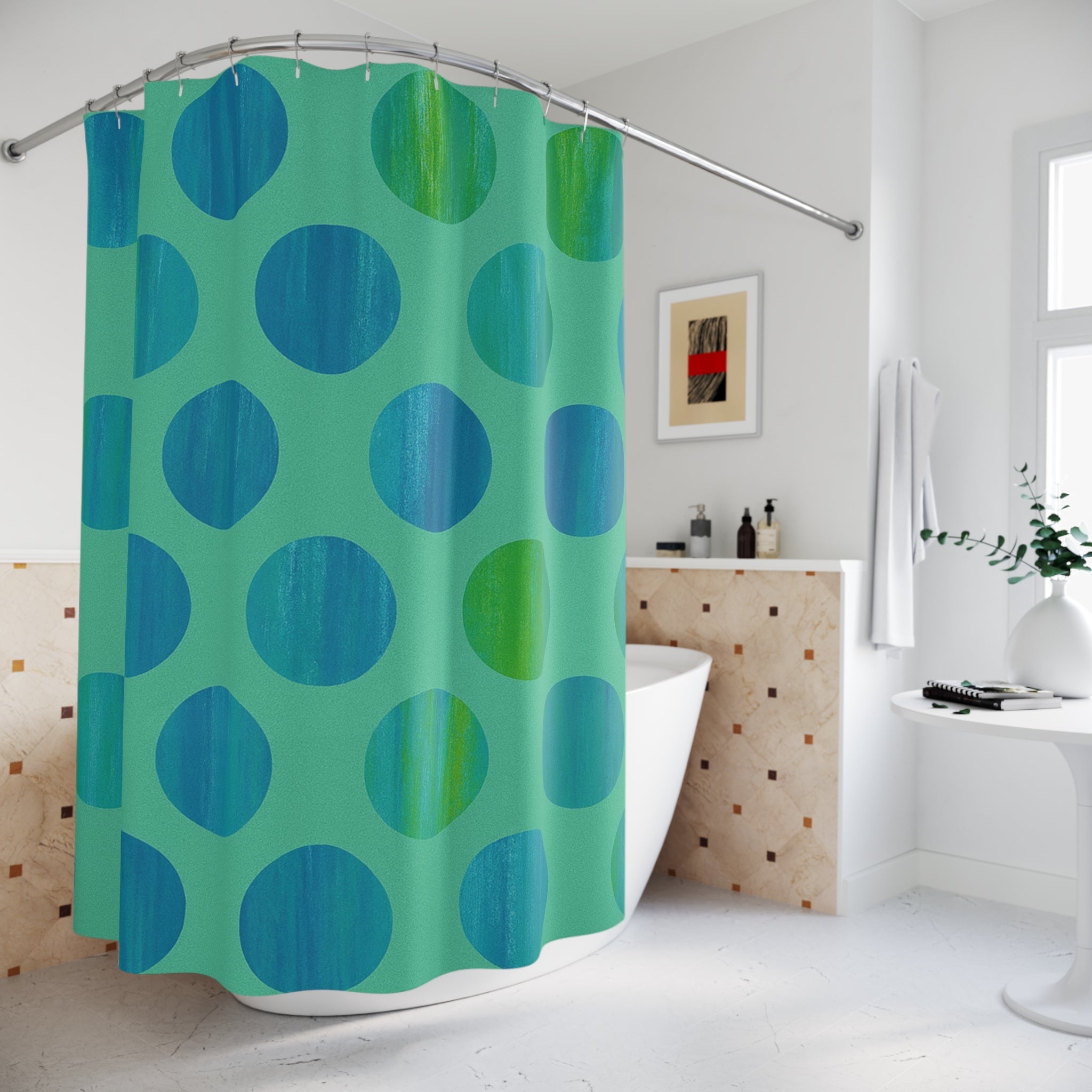 Colorful Polka Dot Shower Curtain - Modern Bath Accessory, Vibrant Home Décor, Beachy Vibe, Gift Idea for Housewarming, Holidays, [...]