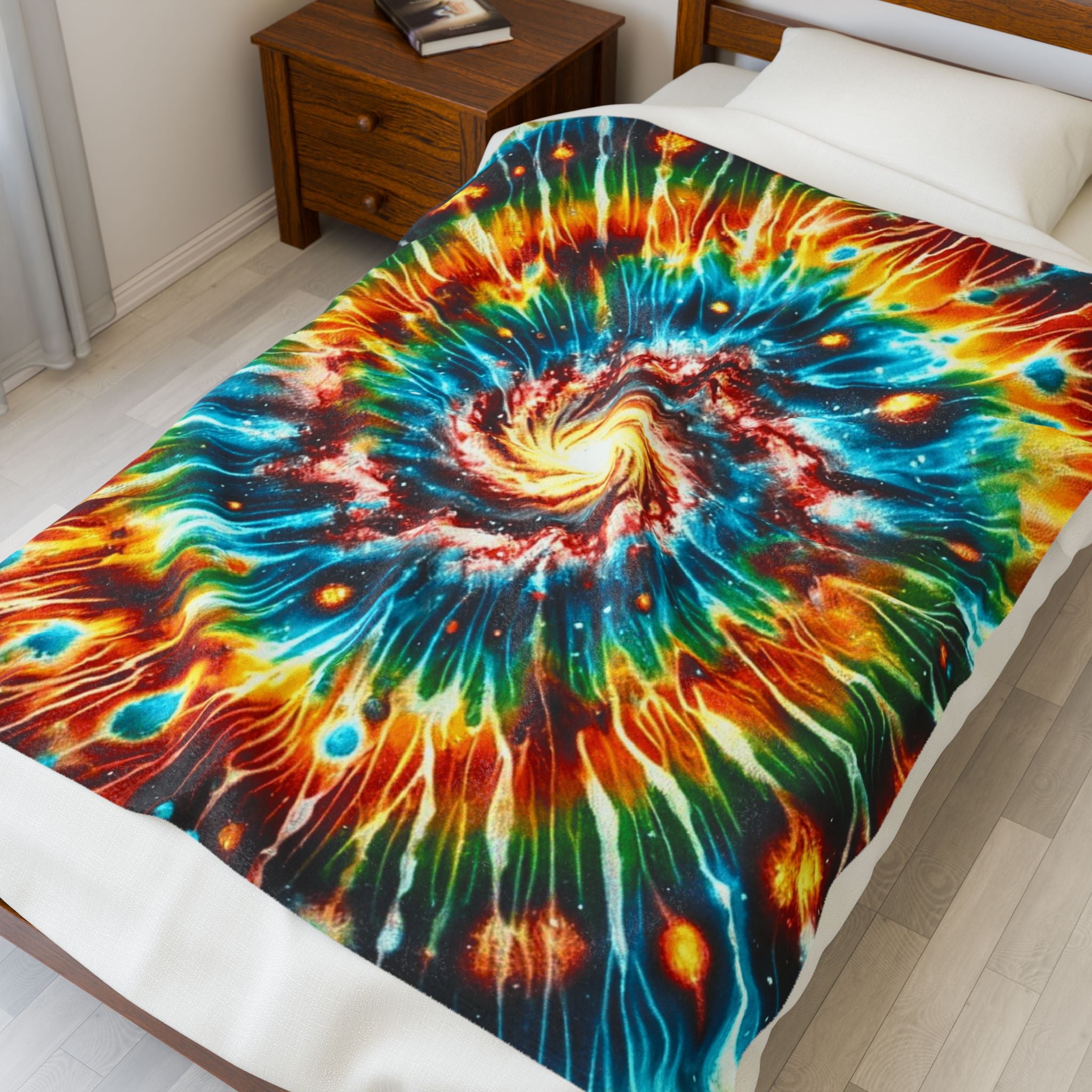 Colorful Cosmic Swirl Velveteen Plush Blanket - Perfect for Cozy Nights and Stargazing