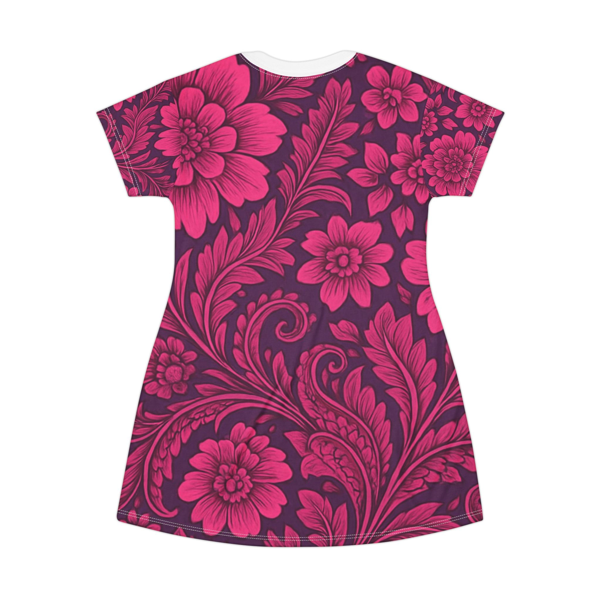Floral T-Shirt Dress - Vibrant Purple Floral Print for Casual Chic Style