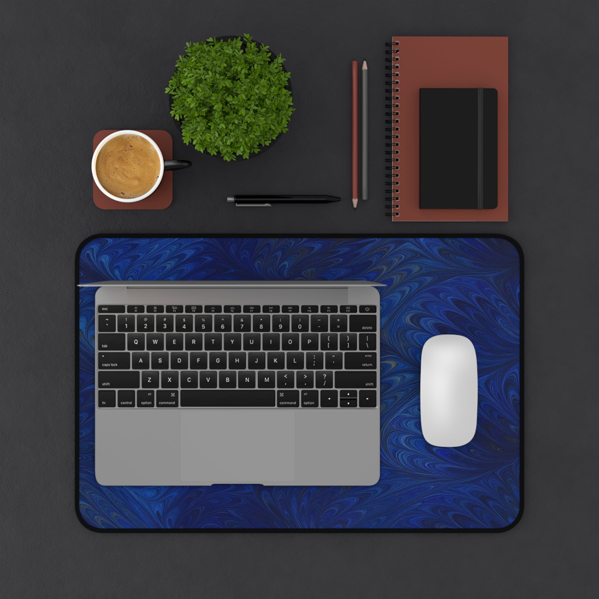 Elegant Blue Swirl Desk Mat, Office Decor, Ergonomic Mouse Pad, Home Office Accessories, Gift for Professionals, Workspace Essential
