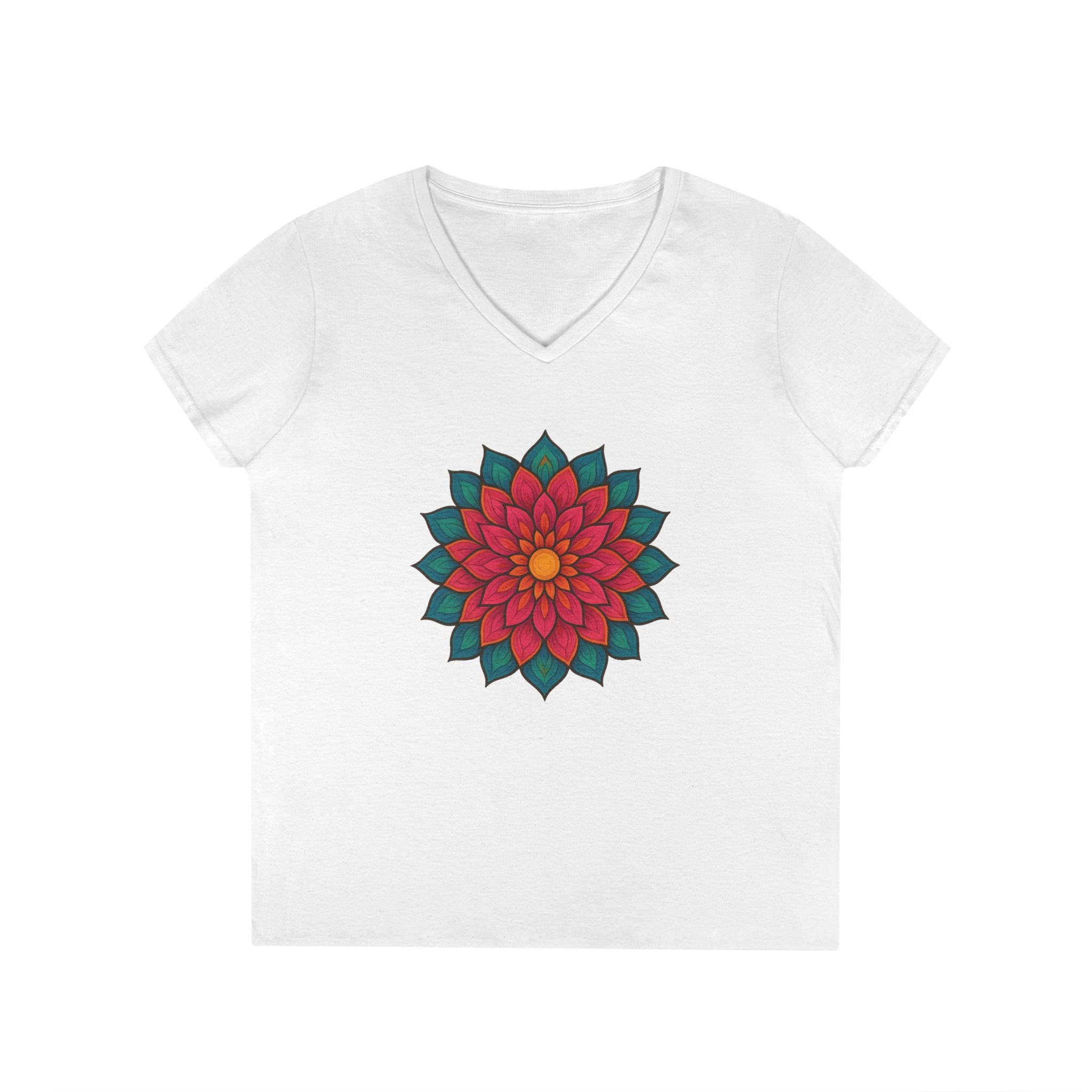 Colorful Floral Ladies' V-Neck T-Shirt - Stylish & Comfortable Wear for Casual Occasions