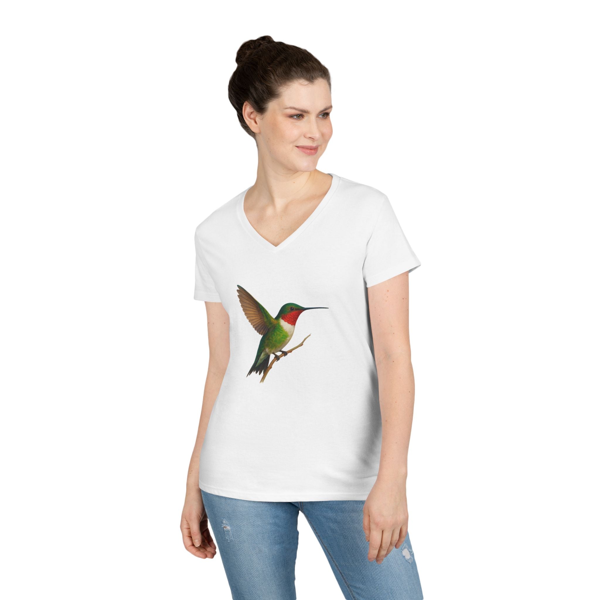 Hummingbird Ladies' V-Neck T-Shirt - Nature-Inspired Fashion